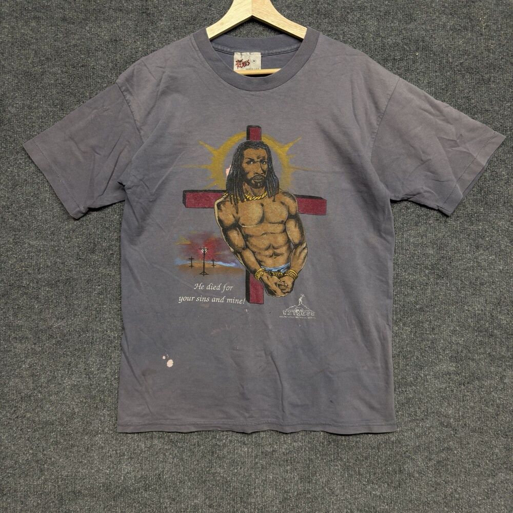 Vintage Jesus Christ “He Died For Your Sins And Mind” Mens M Black Jesus 90s Y2K